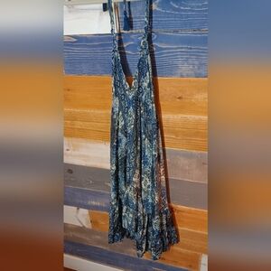 Mamey by Mira Boutique Blue Cream Bohrmian Halter Minidress SMALL